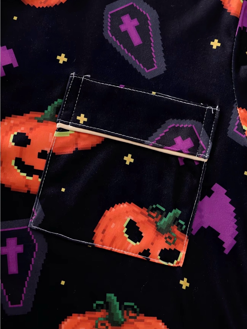 Halloween Pumpkin Print Adult Sizes Pajama Set - Black & Orange - Picture 6 of 8